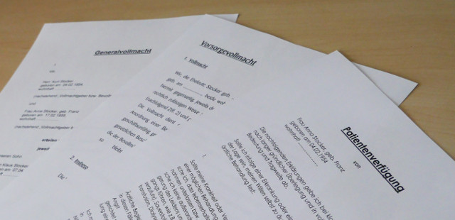 Bild größer Generalvollmacht, Vorsorgevollmacht und Patientenerklärung sind die Grundlagen einer umfassenden Vorsorge.